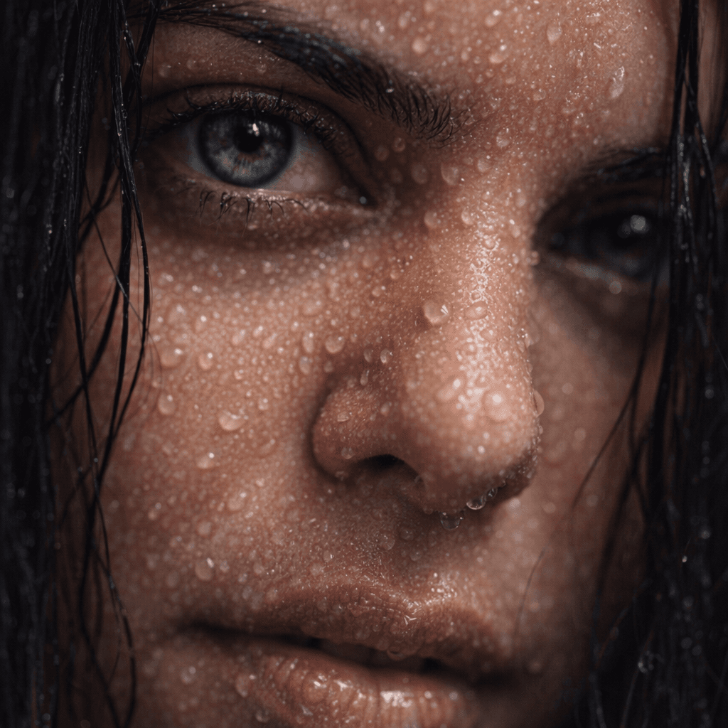 AI generated: {
  "title": "Ultra-Realistic Close-Up Portrait with Water Droplets",
  "intent": "Capture an extr...