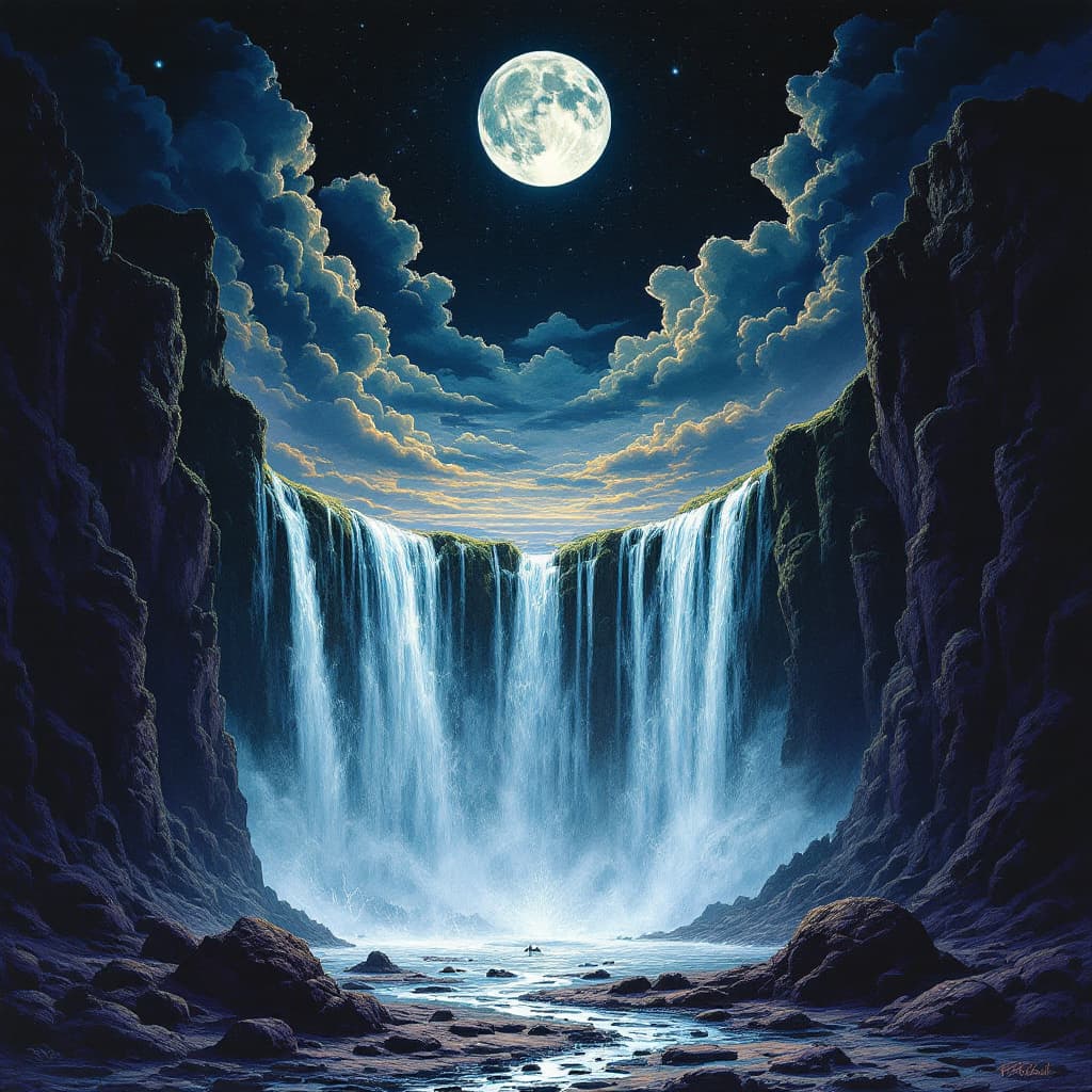 AI generated: A fantasy painting in the style of Larry Elmore, depicting an alien world. In the foreground, a wate...