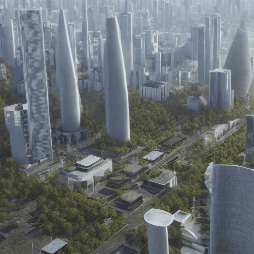 AI generated: High resolution ultra realistic modern city in forest lightning big buildings citizen walking modern...