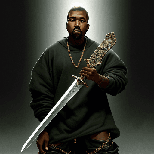 AI generated: Kanye West holding a sword