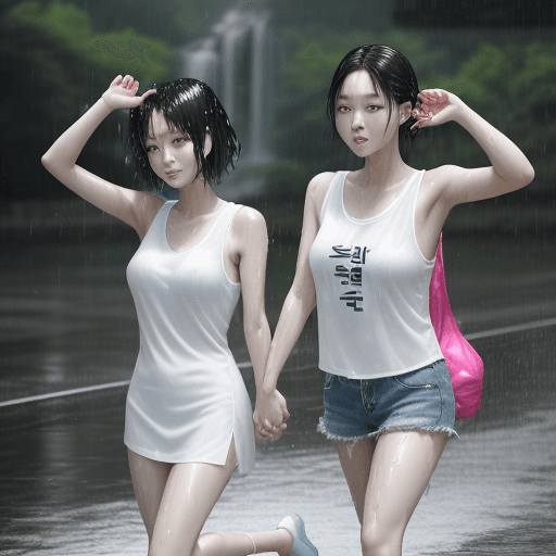 AI generated: 2 young Korean women, kpop idols, 30 years old, naturally beautiful, cute, wearing sleeveless t-shir...