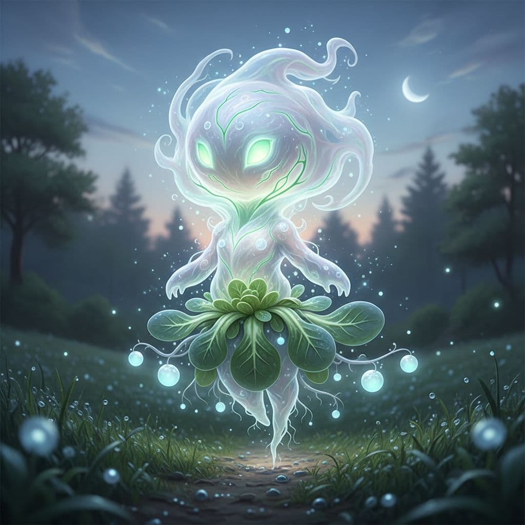 AI generated: make a creature that is half ghost half Valerianella locusta