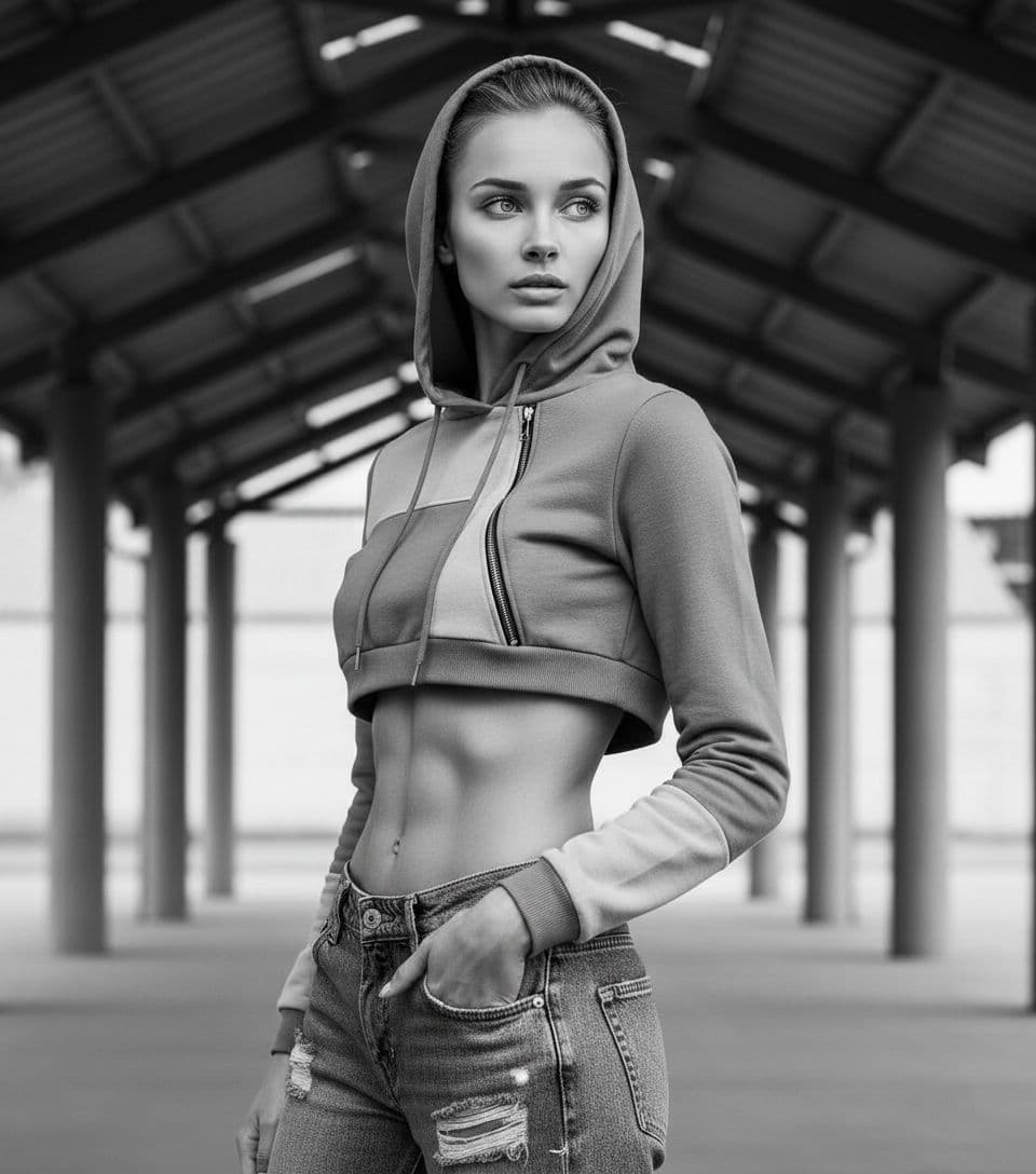 AI generated: black and white photography, deconstucivist Fashion shot from a distance photo of a 24 year old Fula...