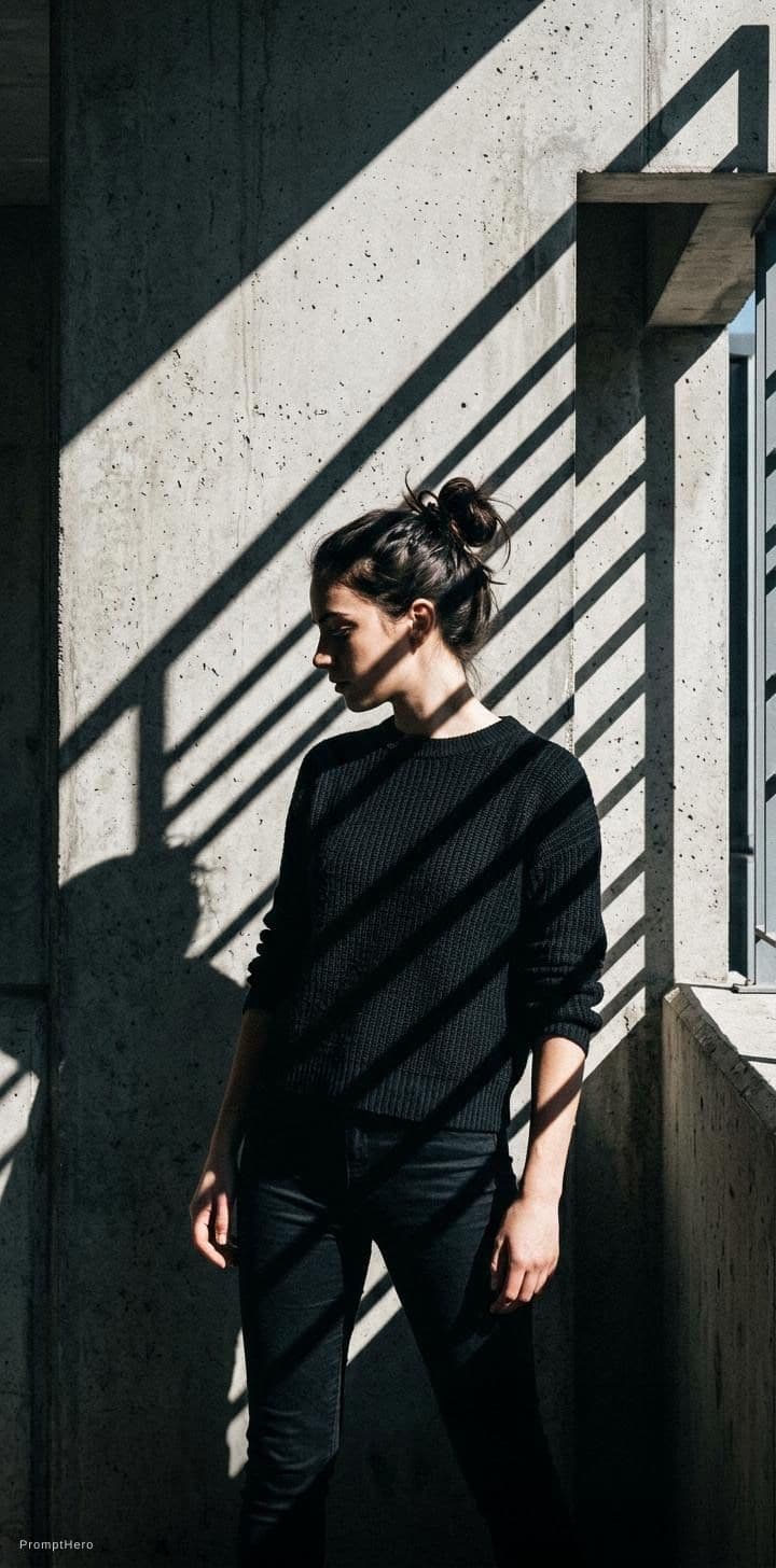 AI generated: high-resolution photograph, woman, stunning use of shadows, in the syle of crisp lines and forms,  U...