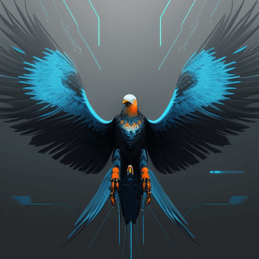 AI generated: eagle
beautiful
mechanical
brilliant
colors
blue
orange
texture
wings
nature
insect
future
futuristi...