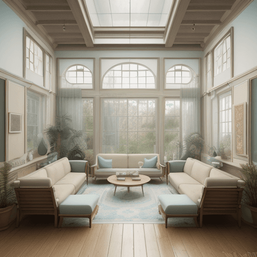 AI generated: High resolution photography interior design, dreamy sunken living room conversation pit, wooden floo...