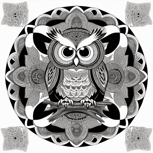AI generated: owl mandala only line art