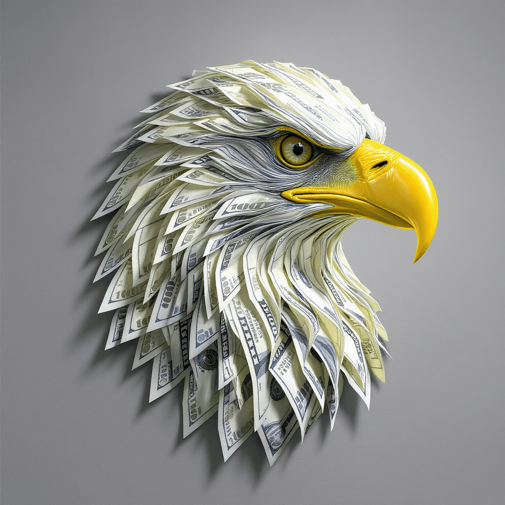 AI generated: A hyper-realistic 3D paper sculpture of a bald eagle’s head, meticulously crafted entirely from fold...