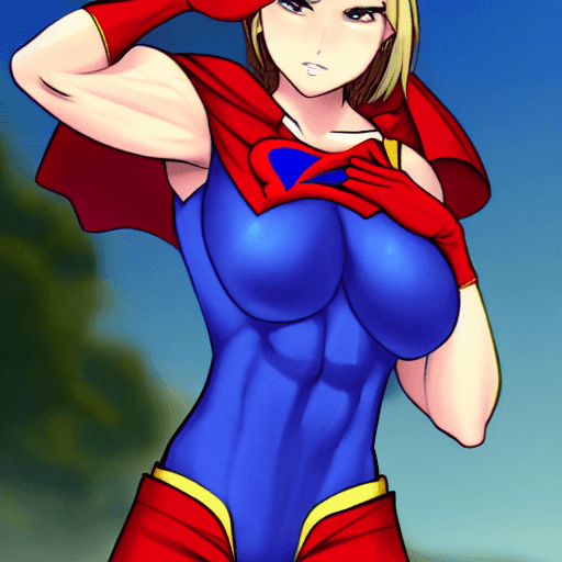 AI generated: Muscly Busty Supergirl saluting 