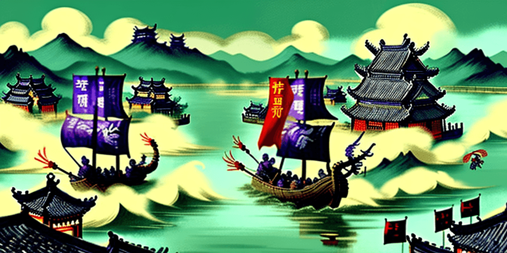 AI generated: Two vikings attacking Suzhou, in the style of van Gogh