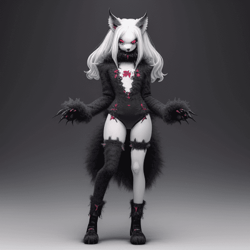AI generated: full body portrait of loona hellhound, loonacroptop, loonashorts, slit pupils, white eyes, red scler...