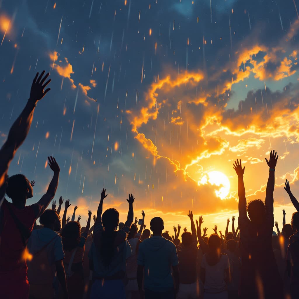 AI generated: create a ghibli art image of kenyans celebrating after an election whre they got a new president loo...