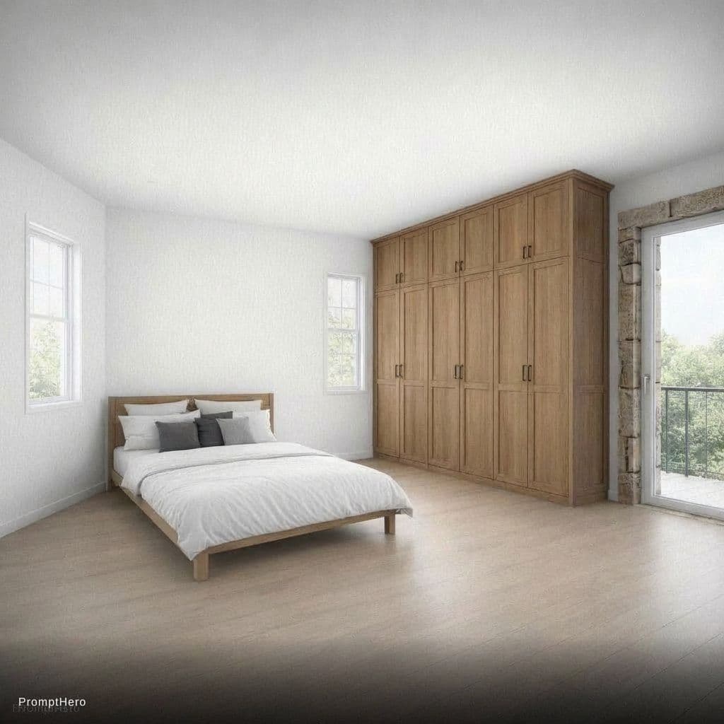 AI generated: haz que la camay un trozo de pared esté en angulo de 45 grados desde la pared de la derecha. Modific...