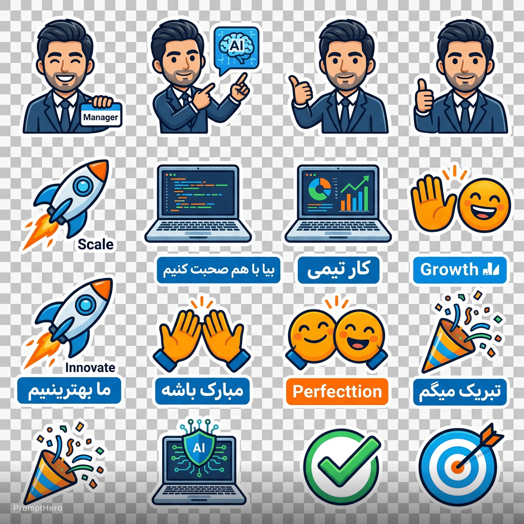 AI generated: tech startup stickers based on the uploaded photo, rocket ships, laptops, celebration emojis, modern...