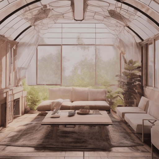 AI generated: High resolution photography interior design, dreamy sunken living room conversation pit, wooden floo...
