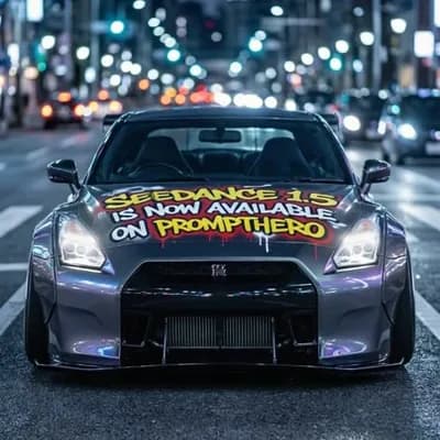AI generated video: Animate the car driving toward the camera.
