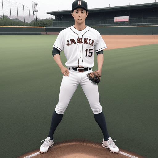 AI generated: Full-Body Shot - Head-to-toe view, japanese, baseball player, handsome, show legs, show feet. standi...
