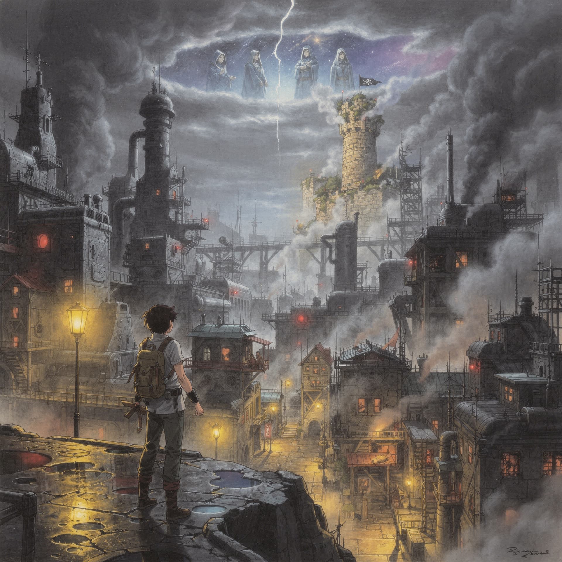 AI generated: Japanese 1990s RPG box art illustration,
 hand-painted airbrush art, romantic composition inspired b...