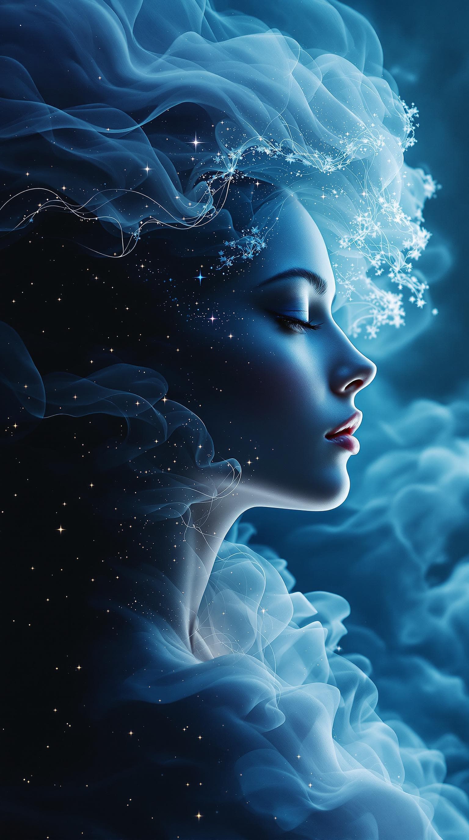 AI generated: surreal semi realistic landscape photograph, cool blue light to dark gradients, muted soft tones, da...