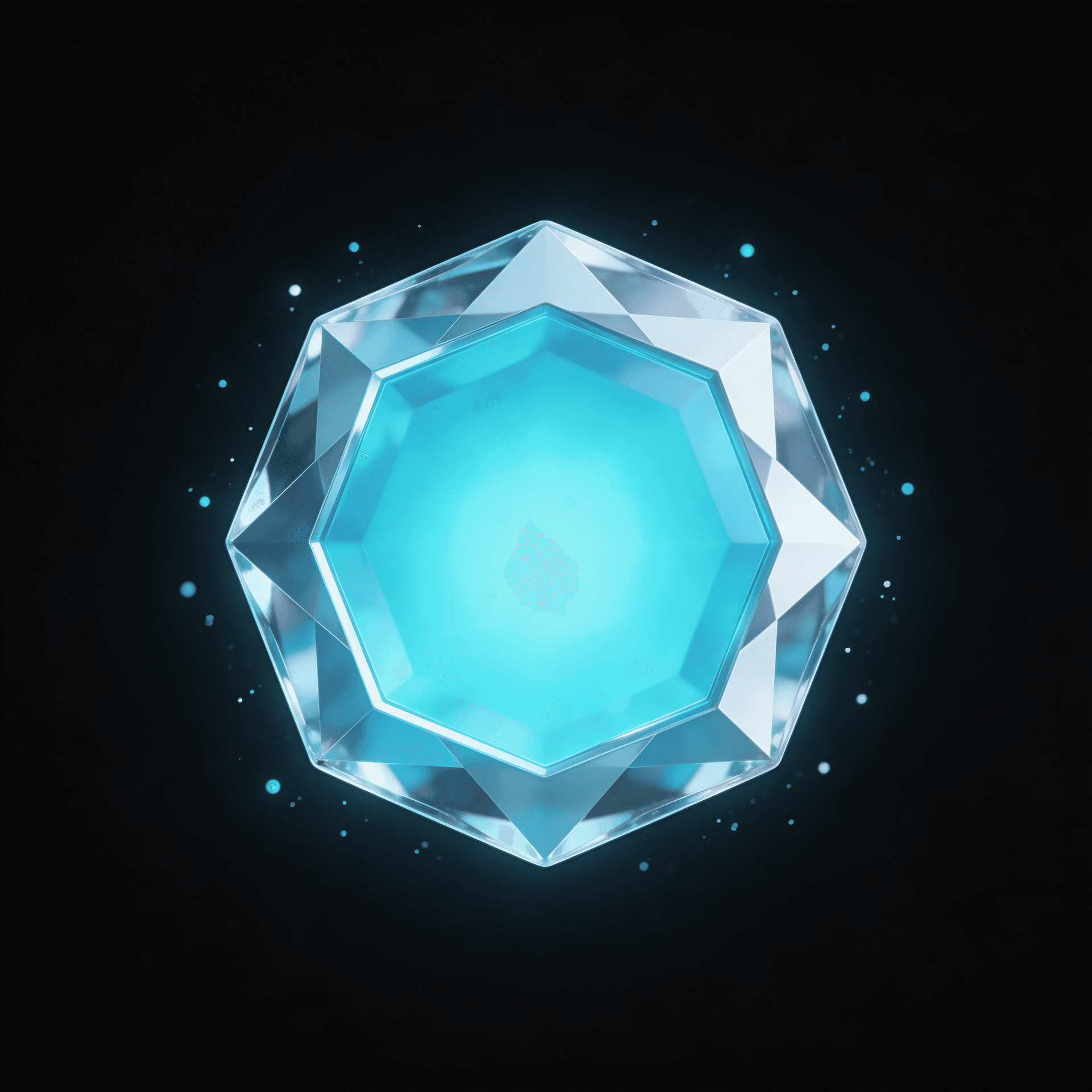 AI generated: small crystal token icon, faceted gem shape with inner glow cyan #00D4FF, 
subtle light refraction e...