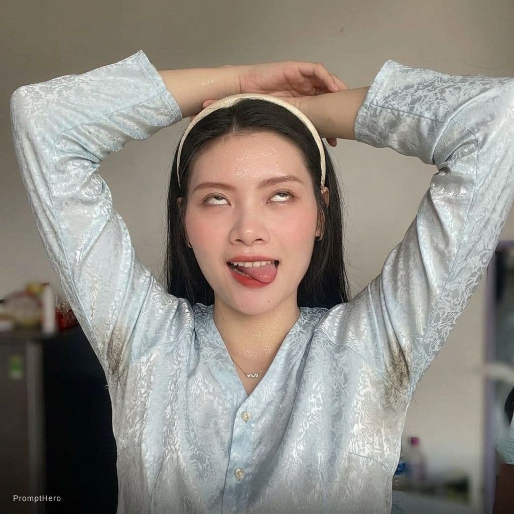 AI generated: Aheago face with sweaty hairy armpits raise above
