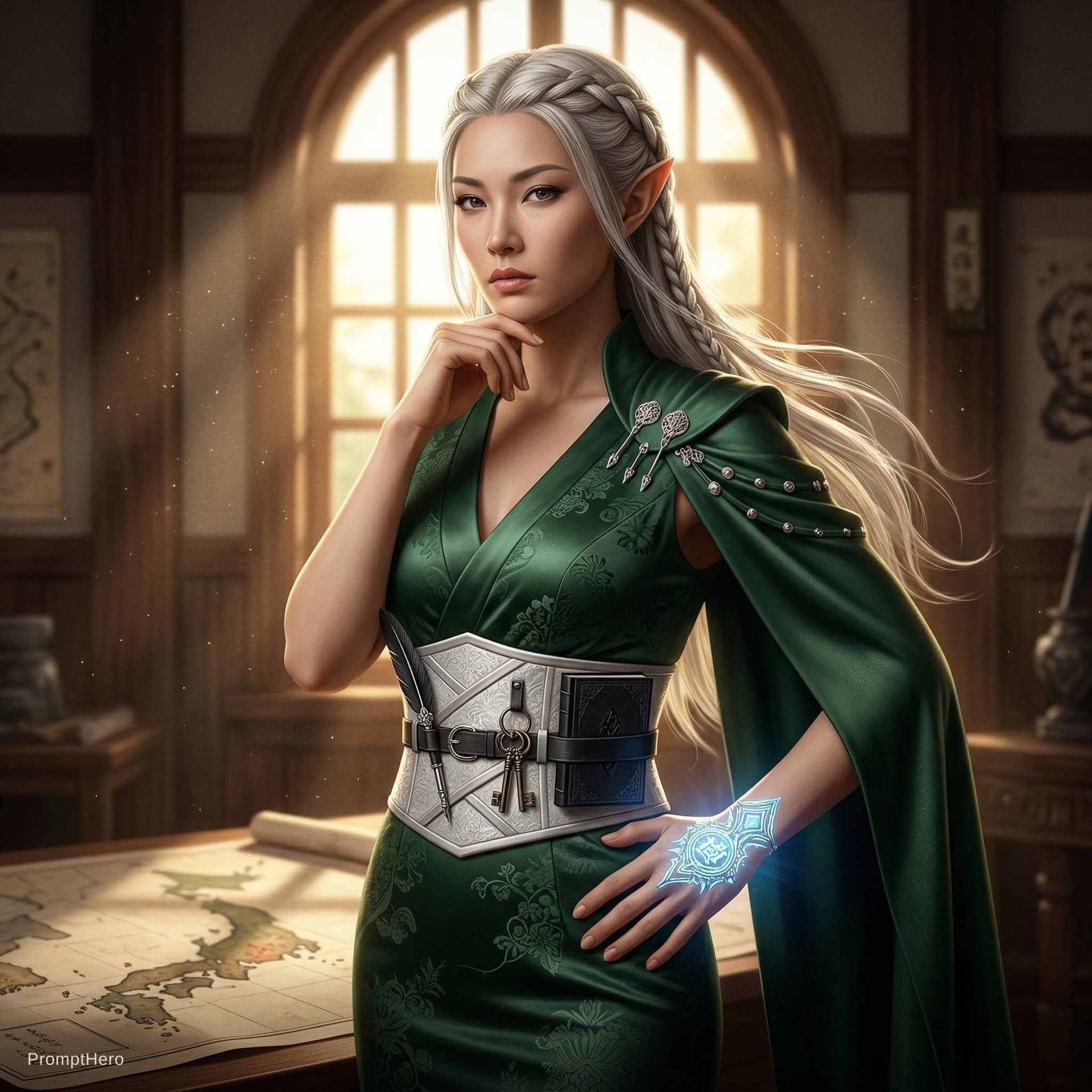 AI generated: A high-definition, realistic cinematic photograph of the elegant Japanese Elf woman (the first heroi...