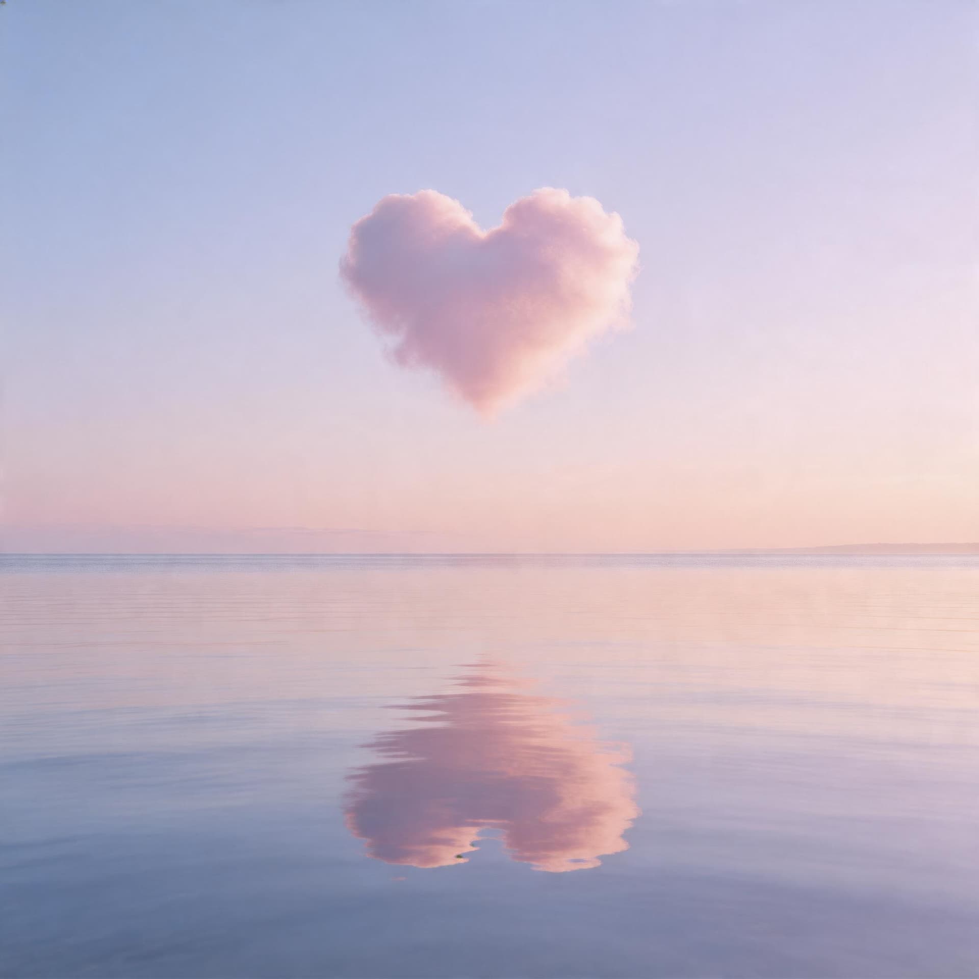 AI generated: Envision a serene dawn over a tranquil sea, where a heart-shaped cloud, ethereal and light, floats i...