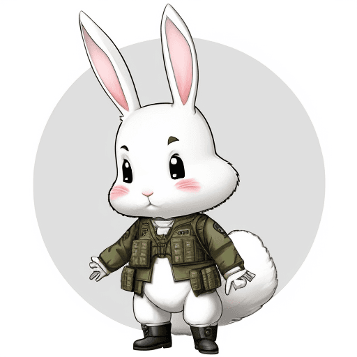 AI generated: "Draw a completely white military rabbit in a cartoon or anime style, in high-definition (HD) qualit...