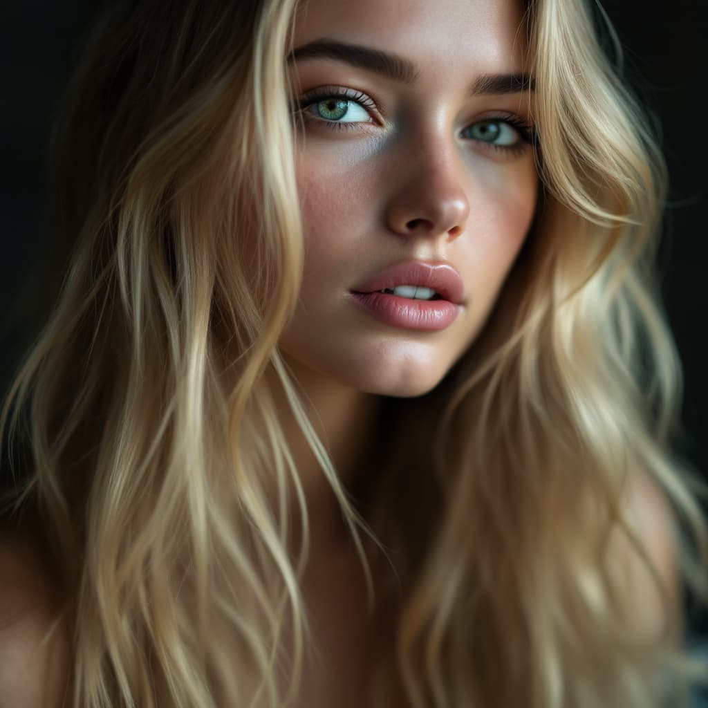 AI generated: photo du corps entier d'une jeune femme éthérée avec de longs cheveux dorés (blonds : 1,2) flottants...