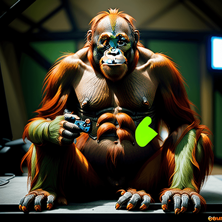 AI generated: Get paid, video games, orangutan