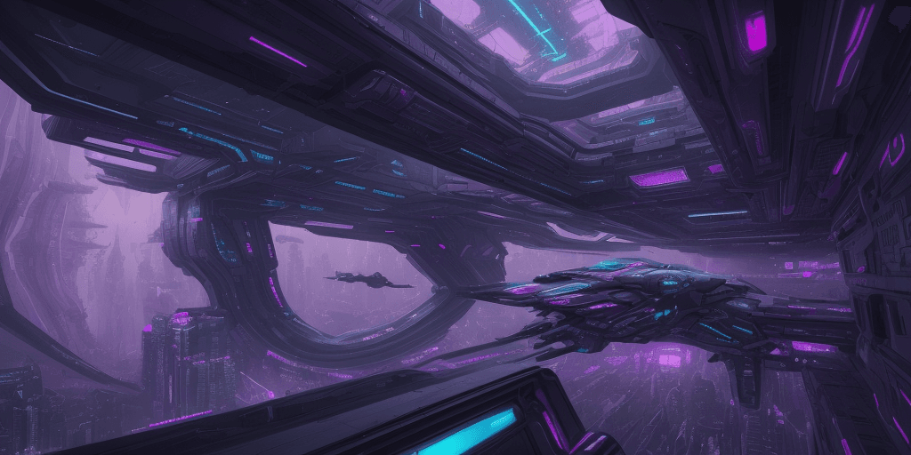 AI generated: EXTREMELY FUTURISTIC, SCI-FI, Dark, VIOLET, TEAL, MAGENTA, PINK, classy SPACESHIP, bedroom interior,...