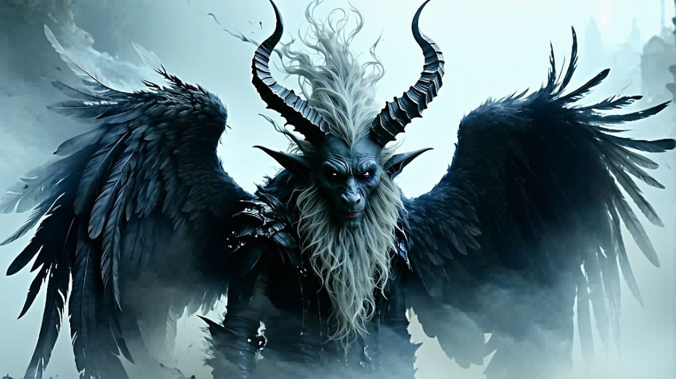 AI generated: Beast in the shape of angel, in the style of Tim Burton, , Claude Monet , dystopian-style portraits,...