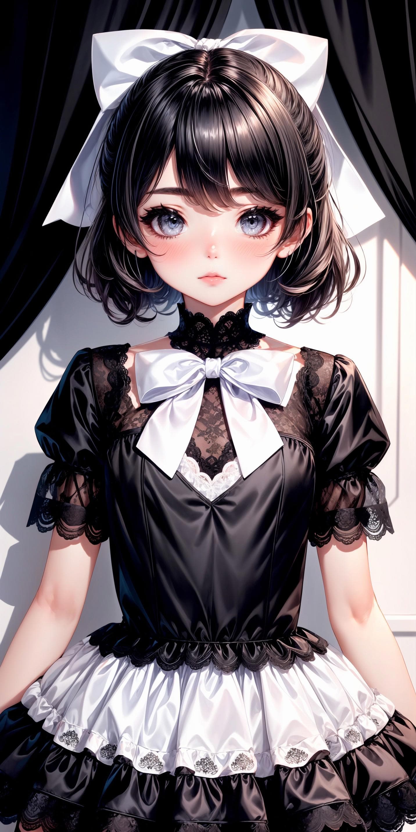 Black and White Lace Brocade Satin Dress