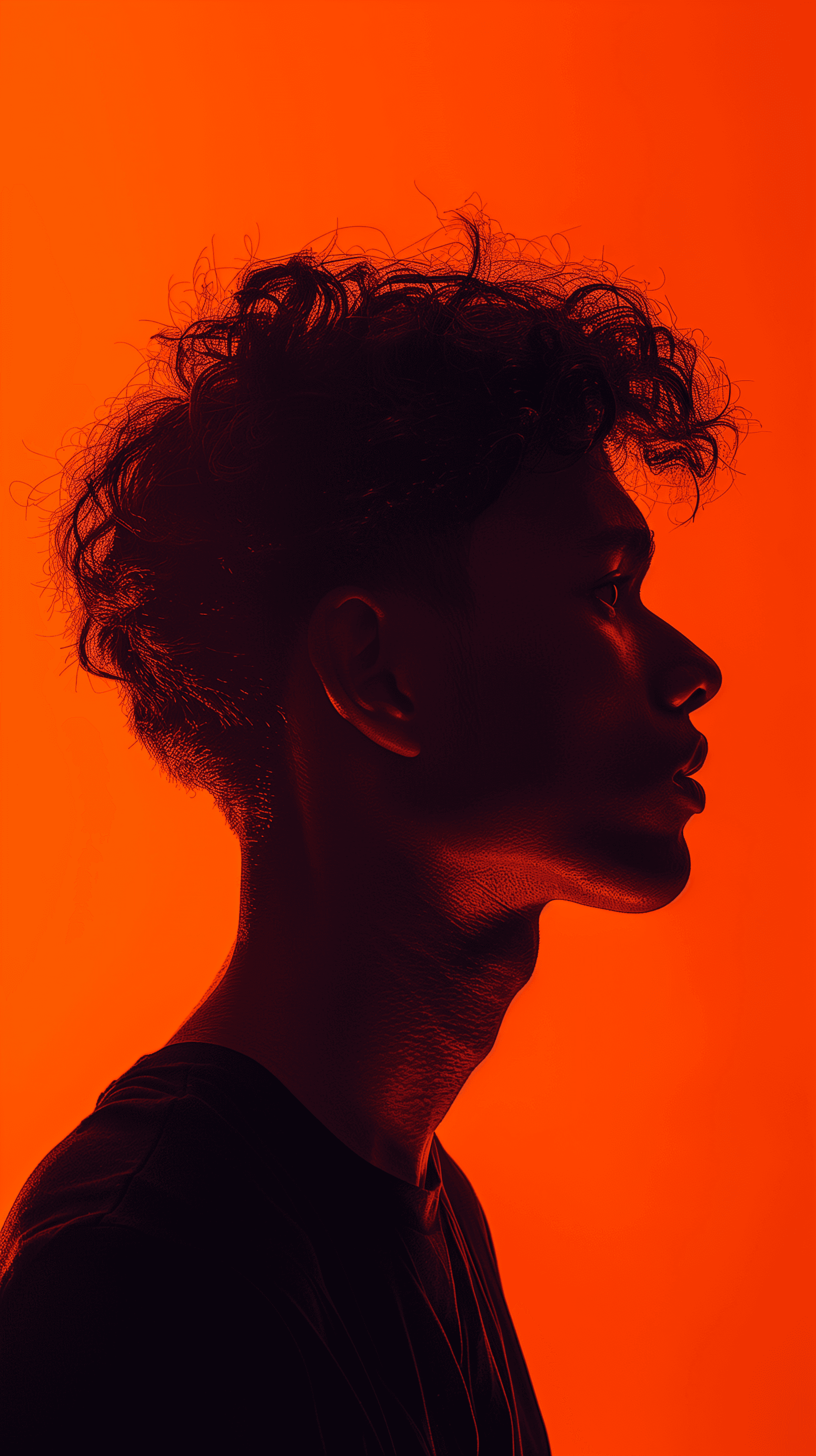 AI generated: photography, portrait of contrast, profile silhouette of a man, vibrant red backdrop, focusing solel...