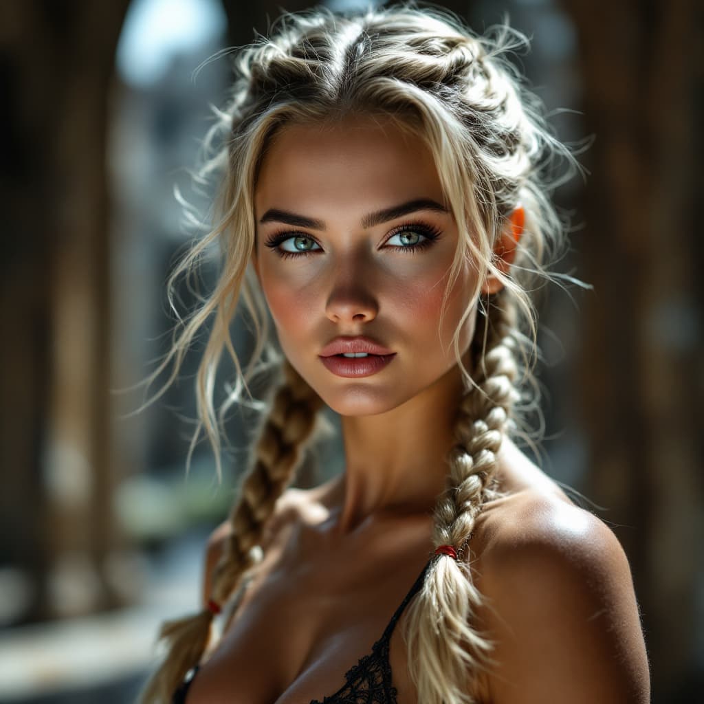 AI generated: landscape photography, Fitness Bodybuilder Fashion close up on face photo of a 24 year old Kazakh-Hu...