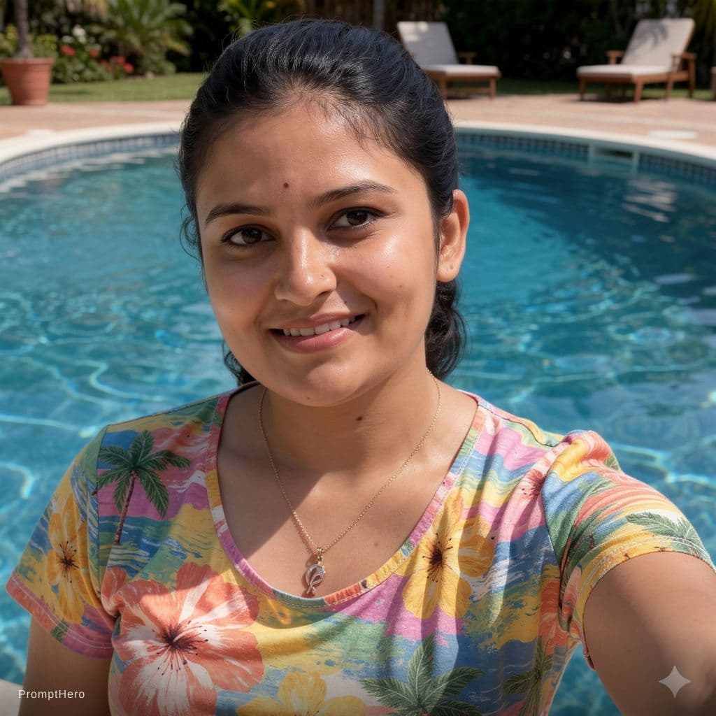 AI generated: In bikni look, locations swimming pool, close up