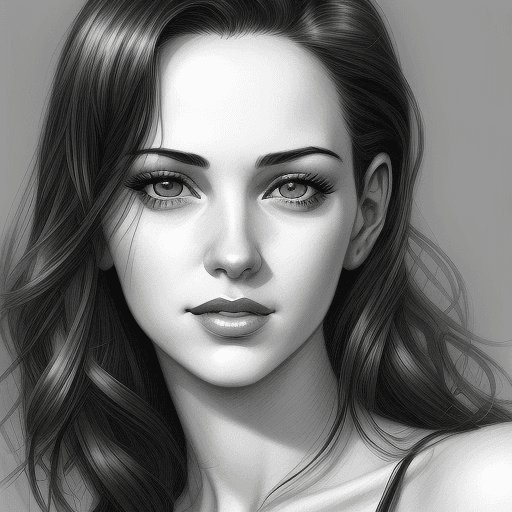 AI generated: portrait of a 25 year woman, pretty, 30s style, hyper realistic, 
black and white drawing, digital p...