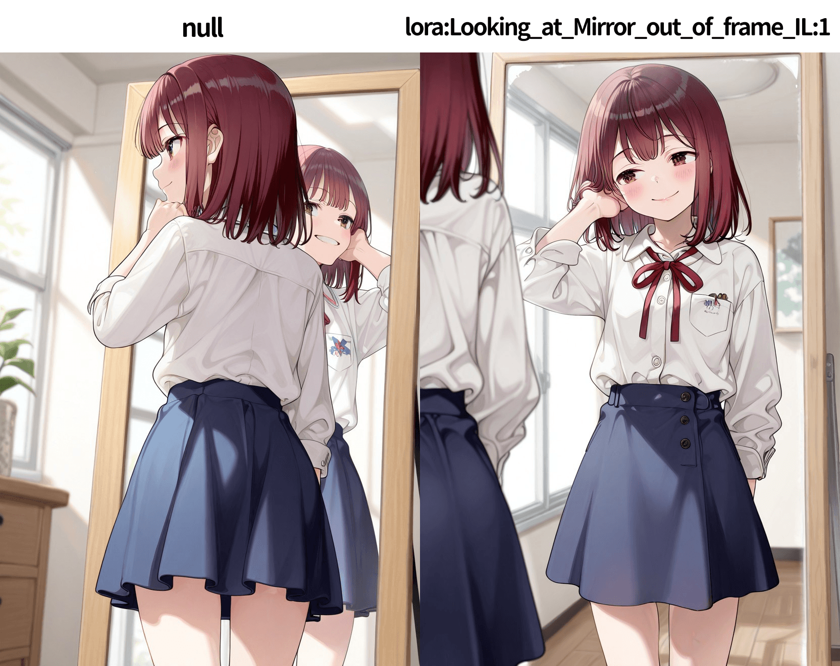 Looking at Mirror (Out of Frame) 鏡を見る（本人は枠外）