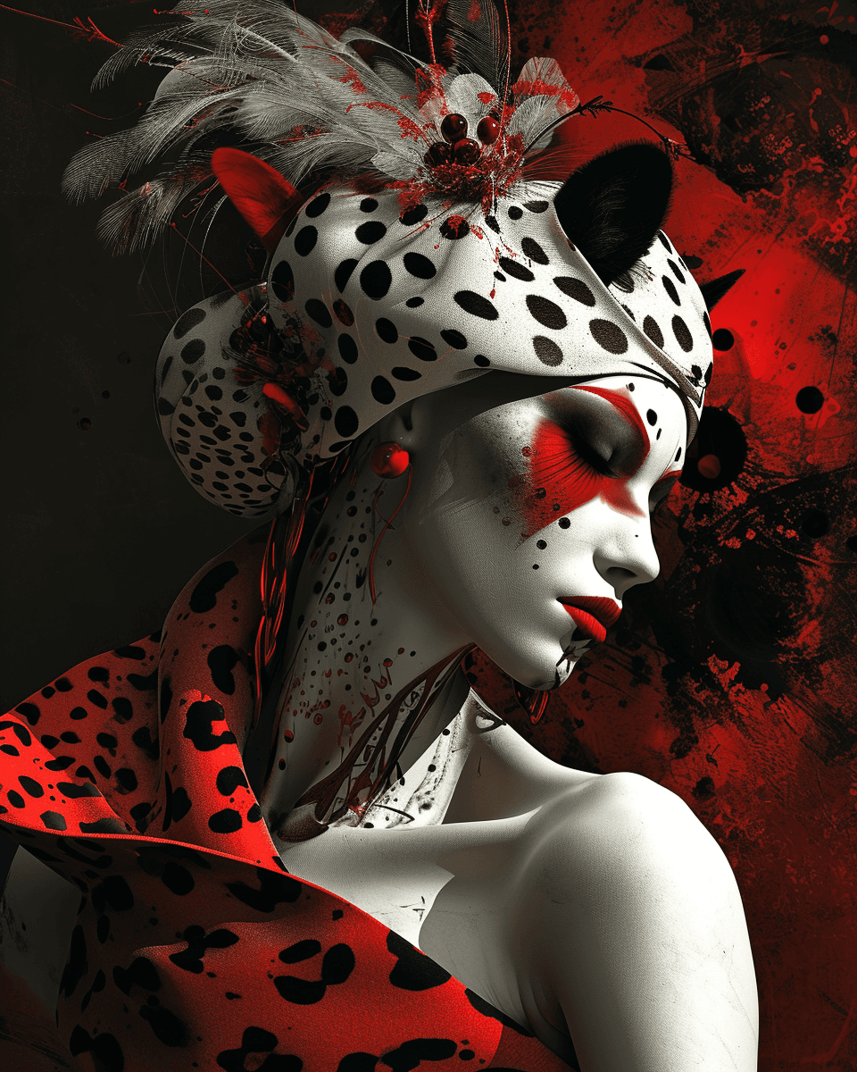 AI generated: xora lady in the style of igor morski, cosmic jester, bryce 3d, dark white and red, leonetto cappiel...