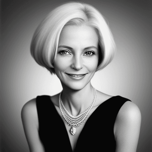 AI generated: 60 year old black and white photography of an elegant woman, short grey hair, slim, skinny, expensiv...