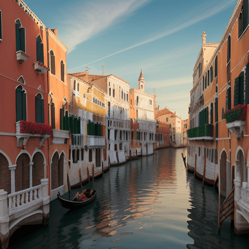 AI generated: imagen realista de un paisaje de Venecia, estilo golosinas, el rio es de chocolate y en los bordes h...