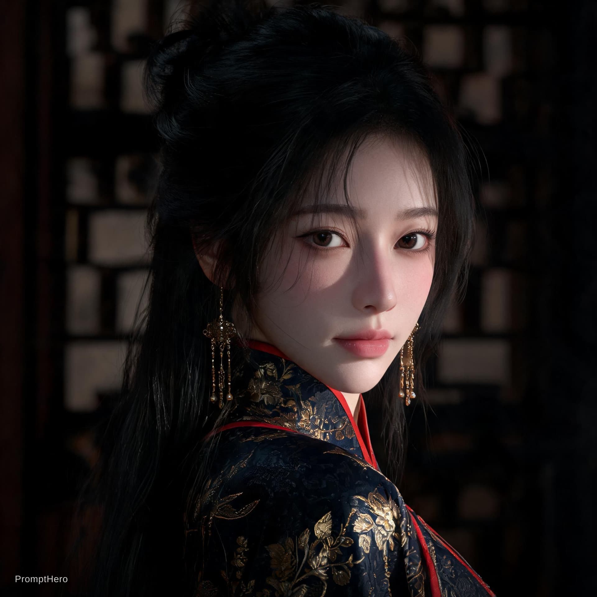 AI generated: A highly detailed cinematic portrait of a beautiful young East Asian woman with delicate features, f...