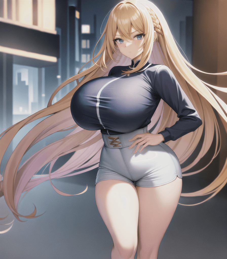 AI generated: perfect anime illustration, 1girl, woman, long hair, braided, blonde hair, hazel eyes, (huge breasts...