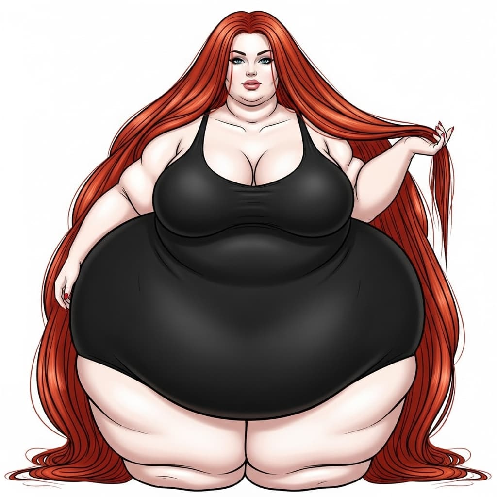 AI generated: Morbidly obese, body positive , plus sized ssbbw with extremely long red hair. she weighs 425 lbs. H...