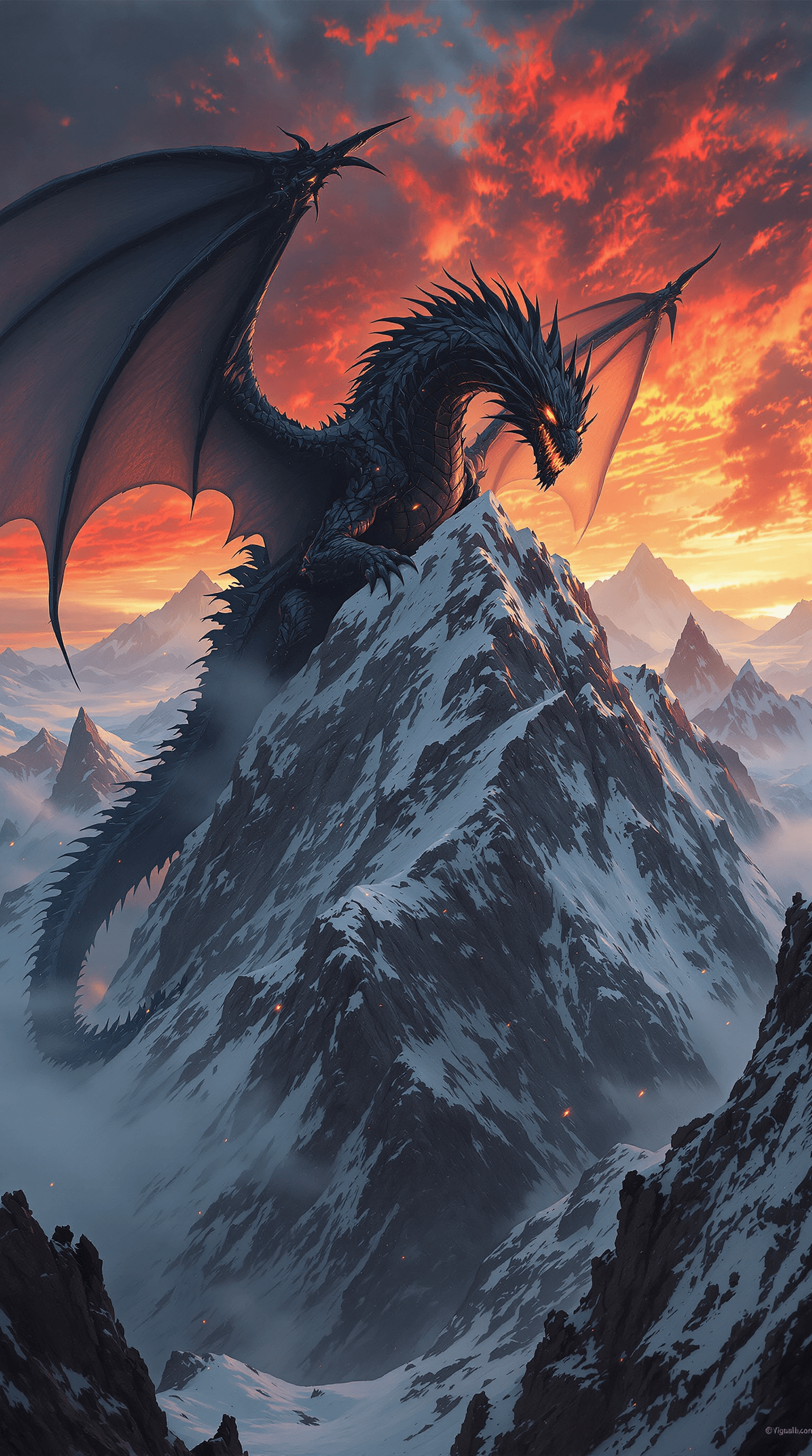 AI generated: a breathtaking and highly detailed fantasy depiction of Ancalagon the Black, the legendary dragon fr...