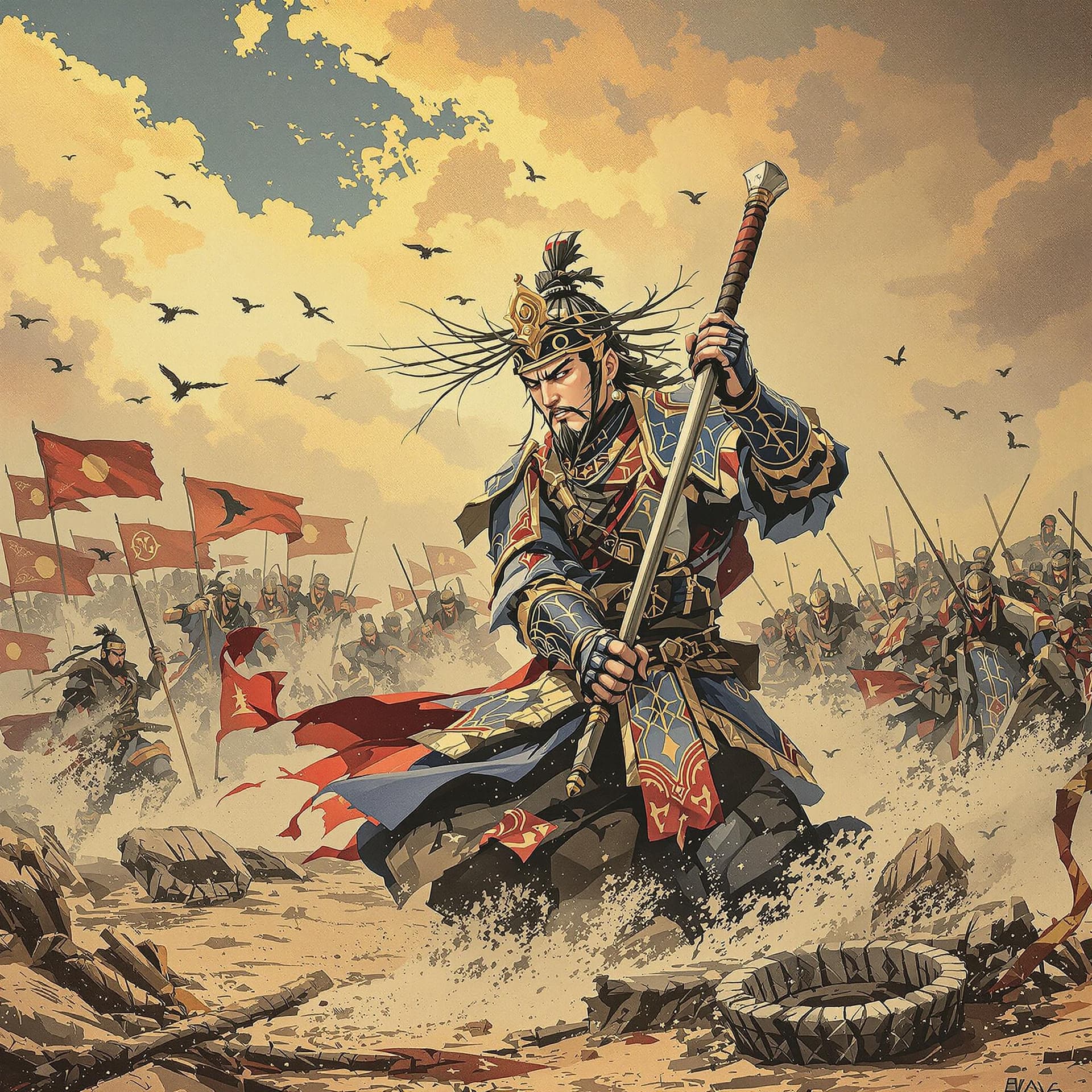 AI generated: Print for poster, warrior, general view, illustration, high detail, old times, old wars, --ar 9:16 -...