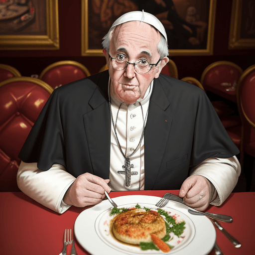 AI generated: Caricature of the pope having diner in a typical Parisian restaurant, vibrant colors, intricate deta...