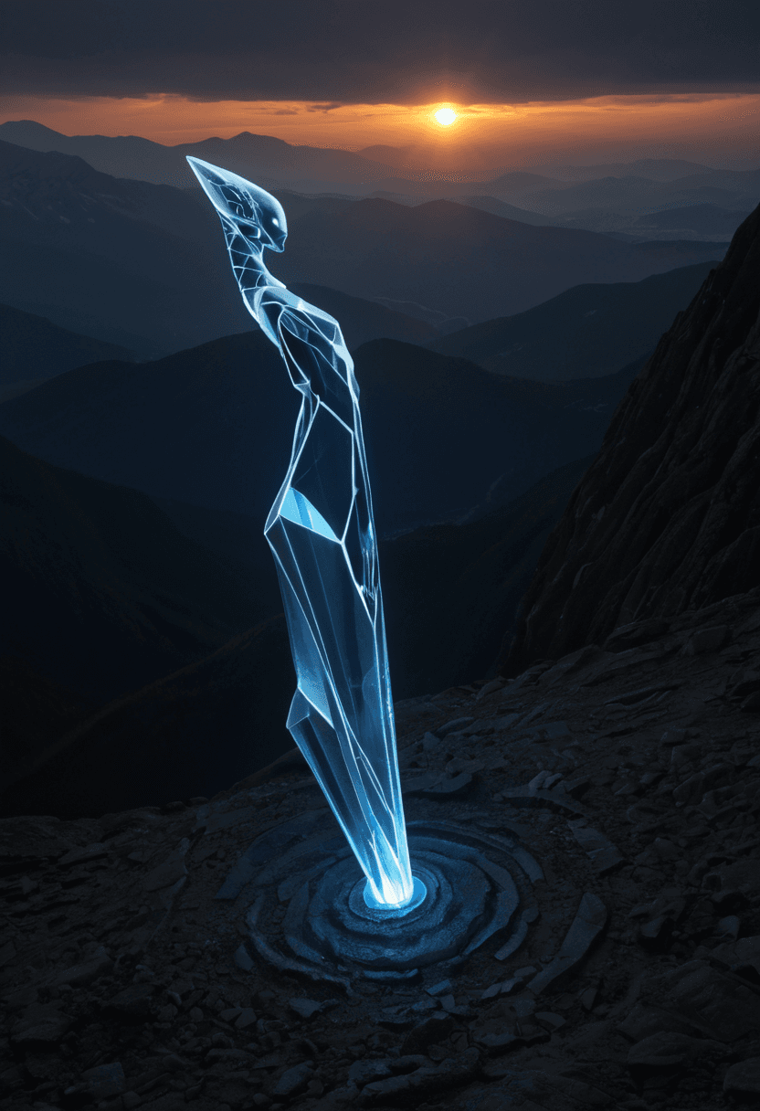 AI generated: professional 3d model An alien city built into the side of a living crystal mountain, its structures...