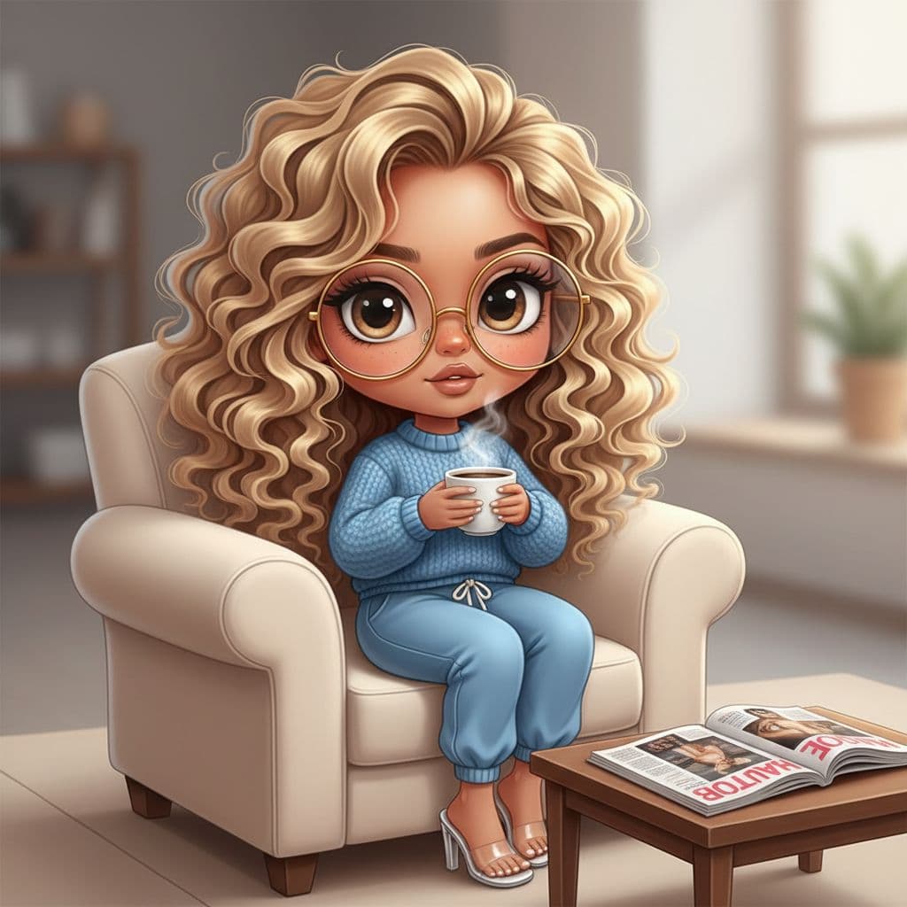 AI generated: European appearance realistic 18k airbrush chibi illustration of a beautiful glamorous quirky cartoo...