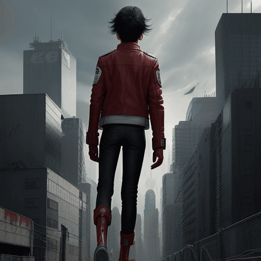 AI generated: 
"Describe an adolescent walking forward on the cover of the movie 'Akira'. The young person wears a...